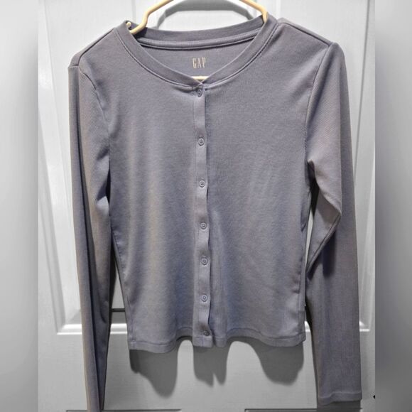 GAP MODERN RIBBED CARDIGAN DISTANT BLUE SZ M - Picture 1 of 4